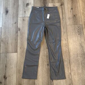 GAP Vintage Slim Straight Leg High Rise Pants Vegan Faux Leather Gray 28 6R Gray
